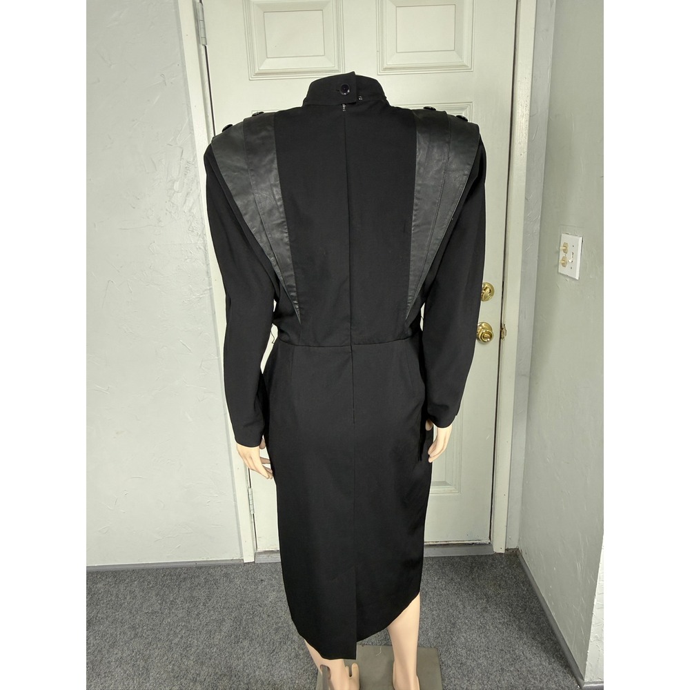 Vintage 90s Georgenti Dress 10 Wool Leather Gothic  Pockets Dolman SS10 - Picture 4 of 8